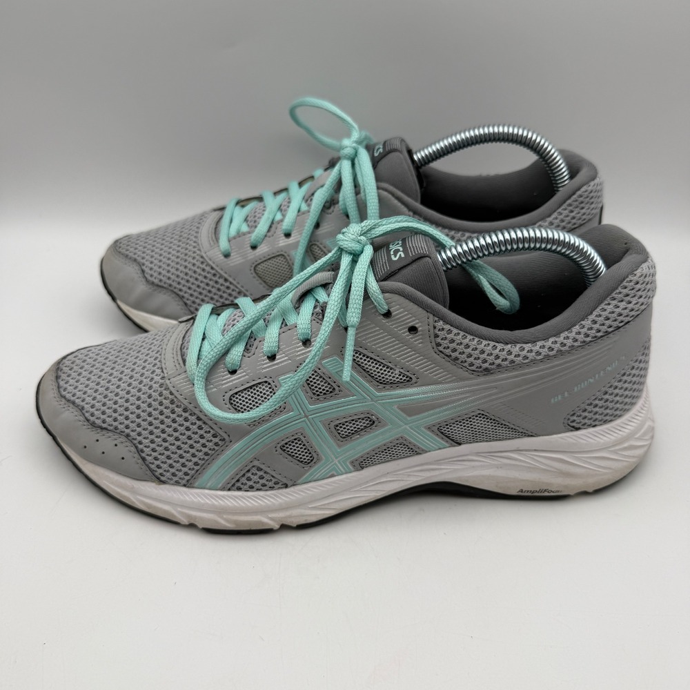ASICS Gel-Contend 5 Running Shoes Womens 9 Grey Aqua Blue Mesh Athletic Sneakers
